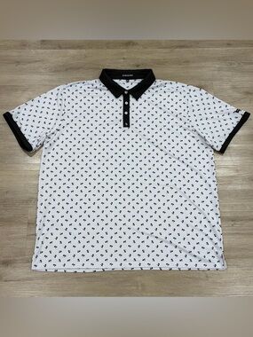 Byrd Gang Shirt Mens 3XL White Black Palm Tree Performance Polo Stretch Golf